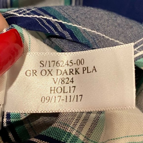 Banana Republic Pinpoint Oxford Shirt Green Plaid - Picture 7 of 9